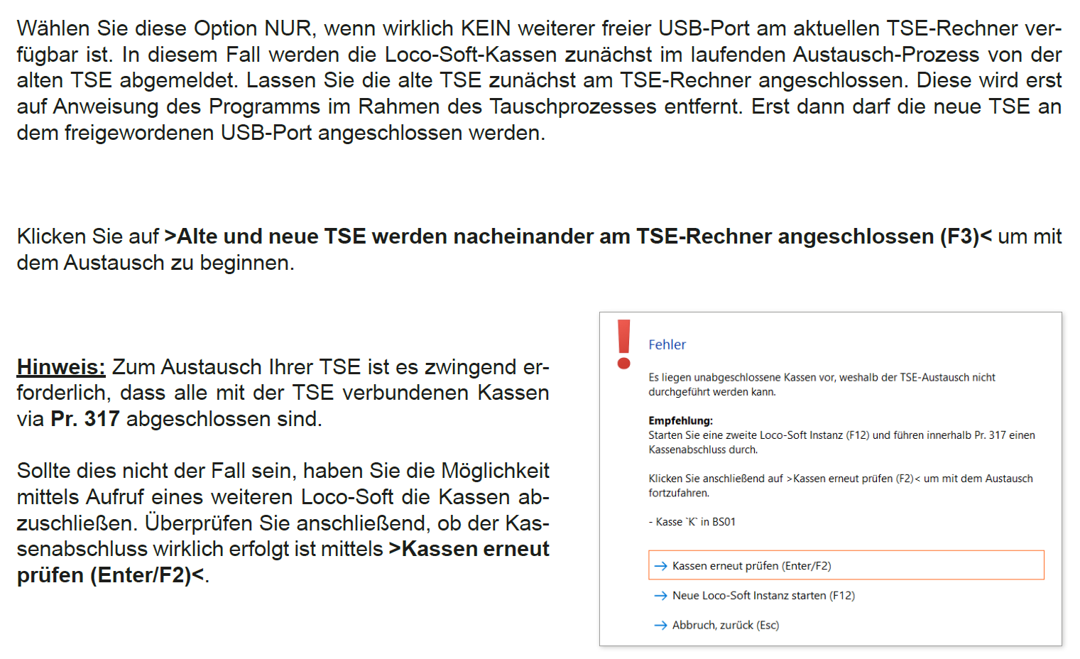 Tausch Option 2 _ Kassen sperren